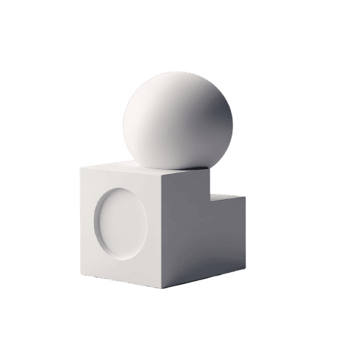 White sphere on a white geometric block against a transparent background