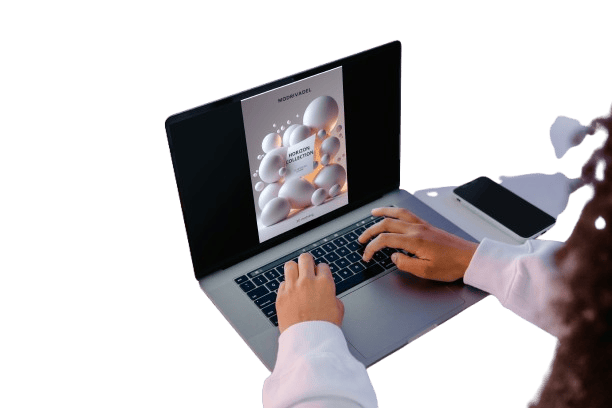 Person using a laptop with a clear background
