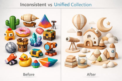Comparison of inconsistent and unified toy collection design.